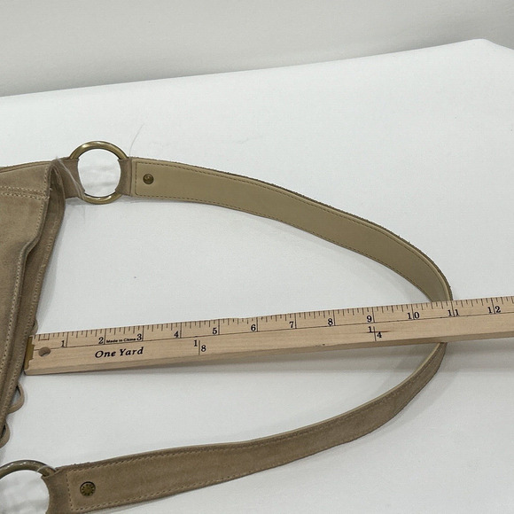 Guess Leather Suede Beige Tan Y2K Hobo Shoulder Fringe Top Zip HandBag Purse - Picture 15 of 16